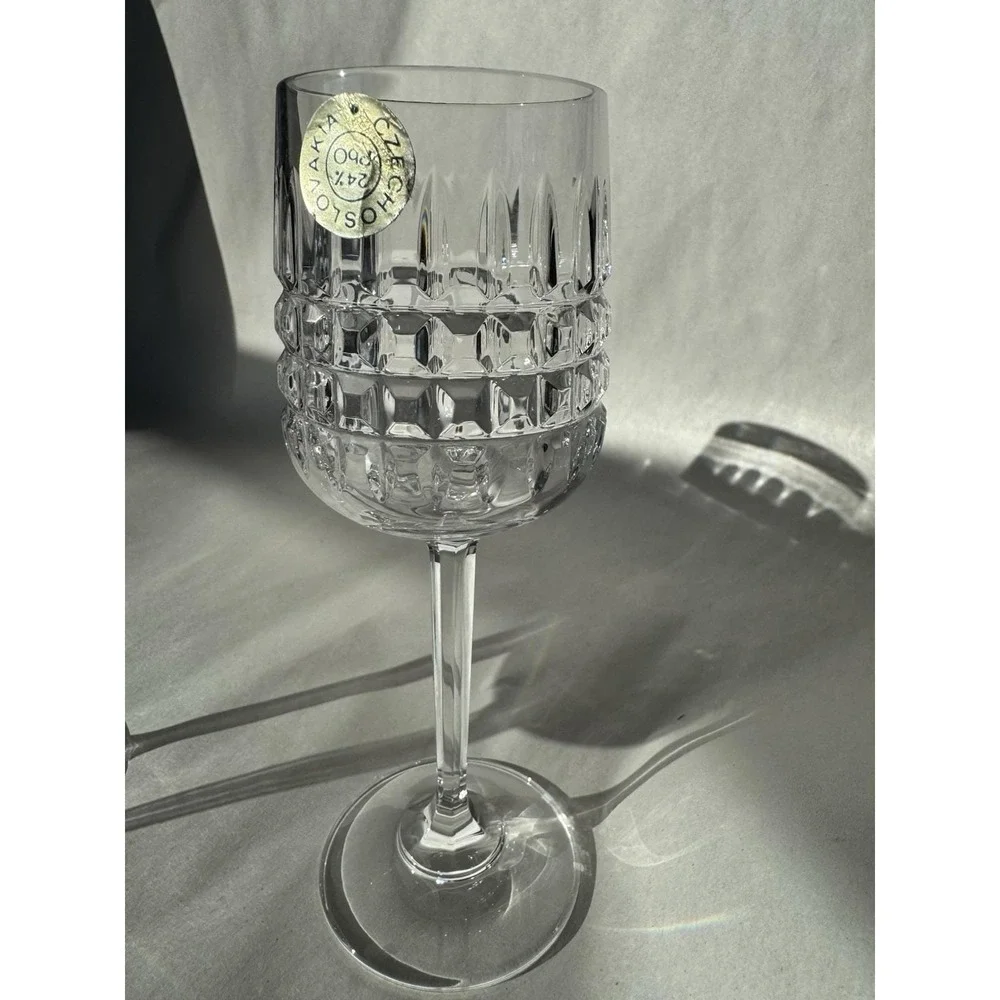 VTG Czechoslovakia Lead Crystal Cordial Wine Glasses 24% PbO Cut Crystal Goblets